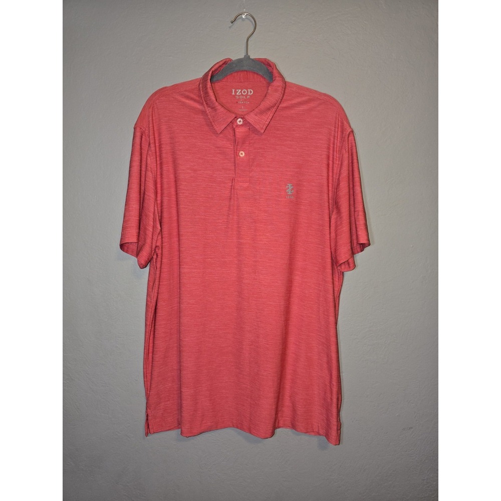 IZOD Golf Heathered Red Short Sleeve Stretch Golf Polo Shirt Mens Sz L